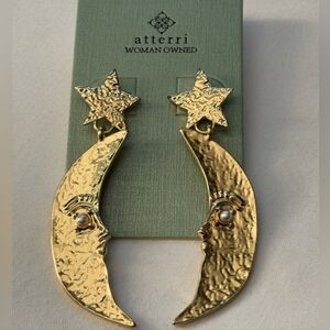 🌙🔹️ ATTERRI🔹️ Beautiful Gold Tone Celestial Golden Moon and Star Earrings